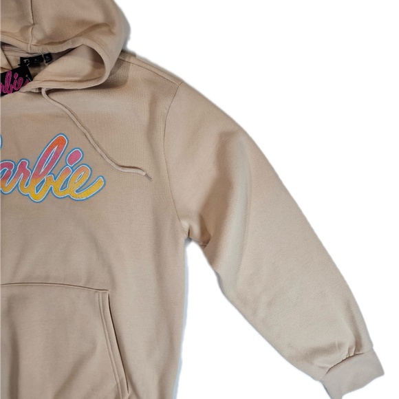 Barbie Hoodie Womens XL Beige Dream Car Graphic Pullover Sweatshirt Front Back - Picture 7 of 7